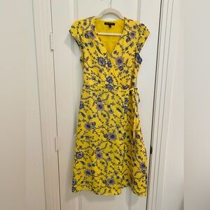 Banana Republic Wrap Midi Yellow Floral Dress, Size 0